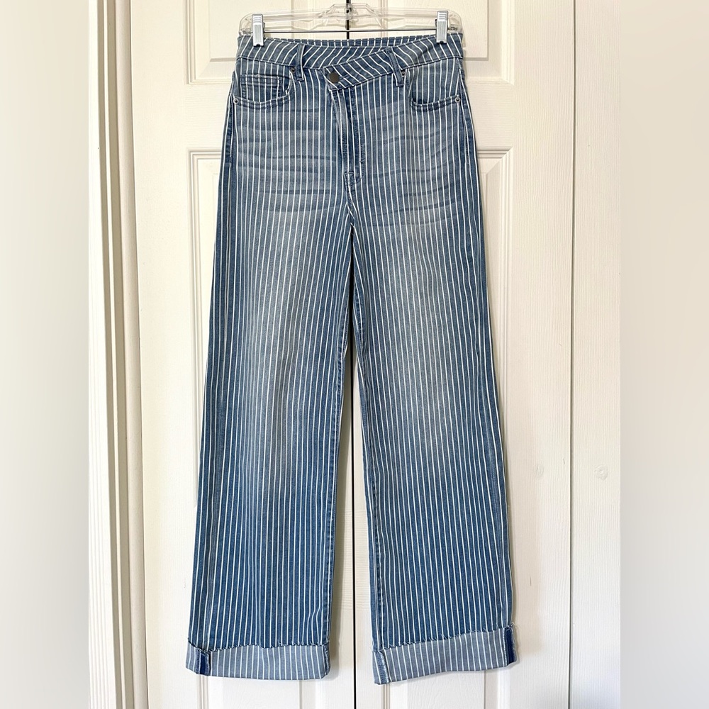 AQUA Striped High Rise Wide Leg Jeans Sailor Medium Wash Raw Hem Coastal Size 27 - Picture 4 of 14